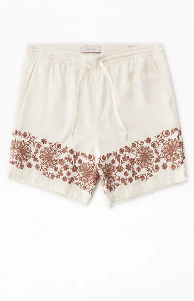 Pacsun Men's Cream Embroidered Volley Shorts In Neutral