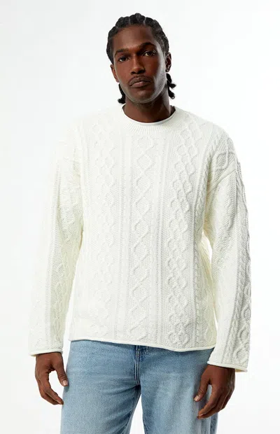 Pacsun Men's Cream Nuwave Cable Knit Crew Neck Sweater In White