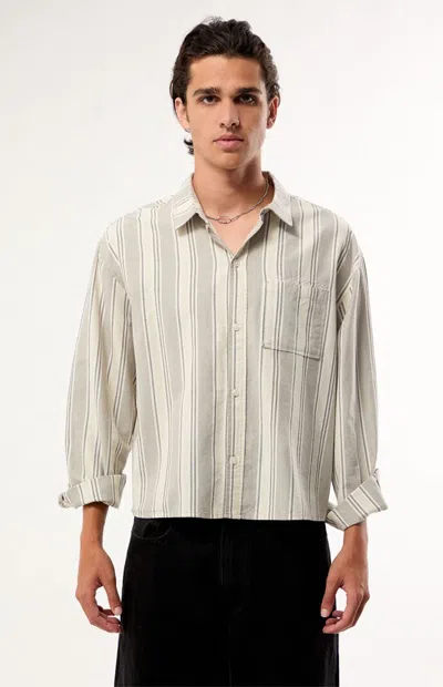 Pacsun Men's Cream Striped Noto Long Sleeve Cropped Shirt In White