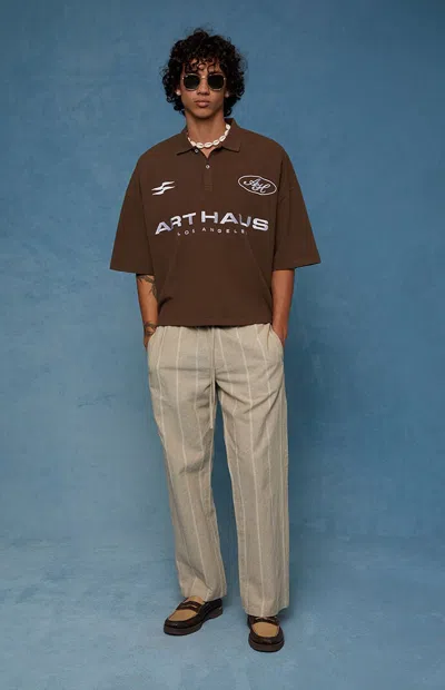 Pacsun Men's Cream Striped Straight Leg Linen Pants In Neutral