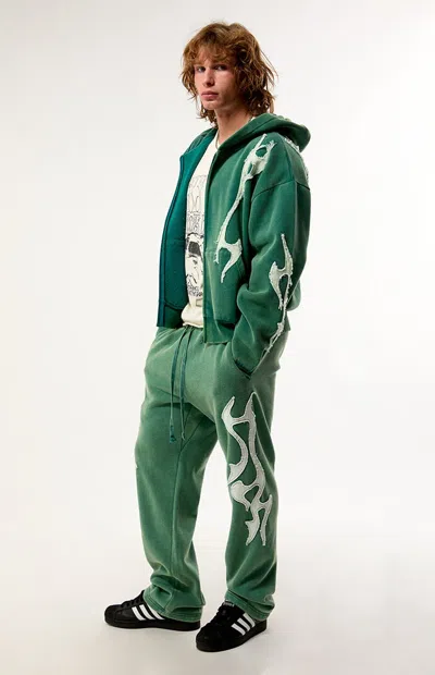 Pacsun Men's Cyber Abstract Fleece Baggy Sweatpants In Green