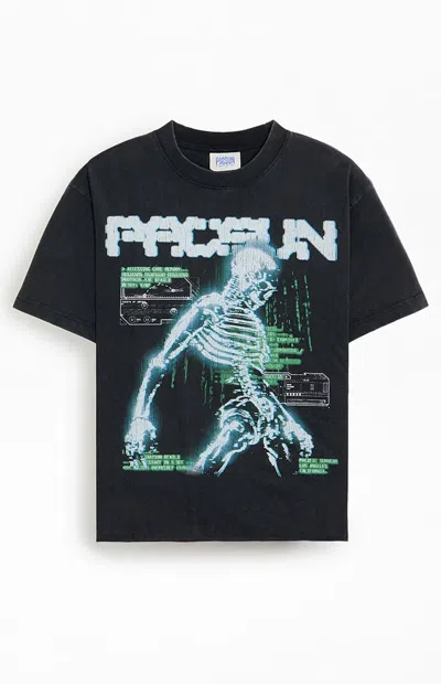 Pacsun Men's Cyber Skeleton T-shirt In Washed Black