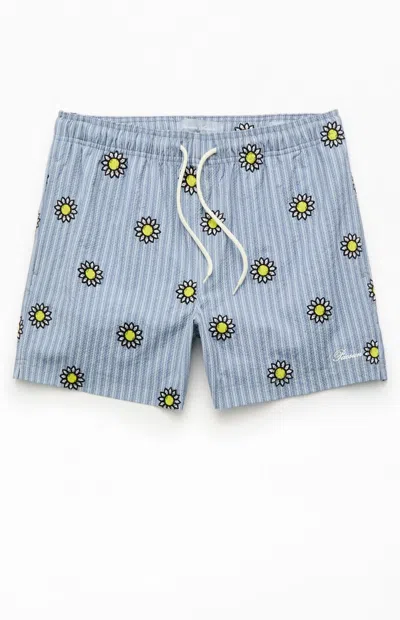Pacsun Men's Daisy Striped Seersucker 5" Swim Trunks In Blue