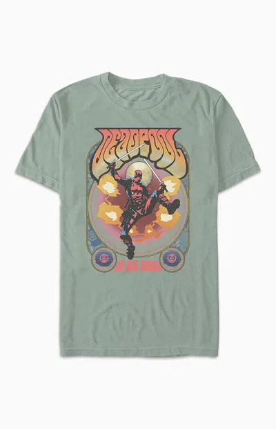 Pacsun Men's Deadpool No One Cares T-shirt In Sage In Green