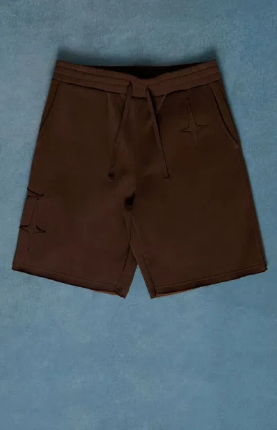 Pacsun Men's Distressed Star Applique Baggy Sweat Shorts In Brown