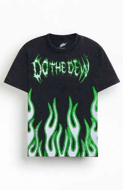 Pacsun Men's Do The Dew Flames T-shirt In Washed Black