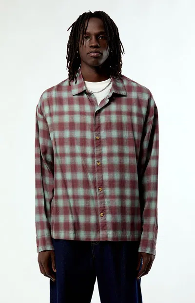 Pacsun Men's Dune Plaid Print Long Sleeve Shirt In Red In Brown
