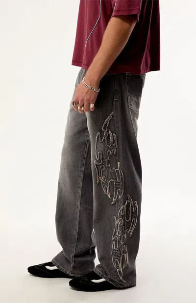 Pacsun Men's Dylan Baggy Jeans Cyber Applique Gray In Black