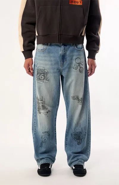 Pacsun Men's Dylan Baggy Jeans Graphic Medium Blue In Medium Indigo