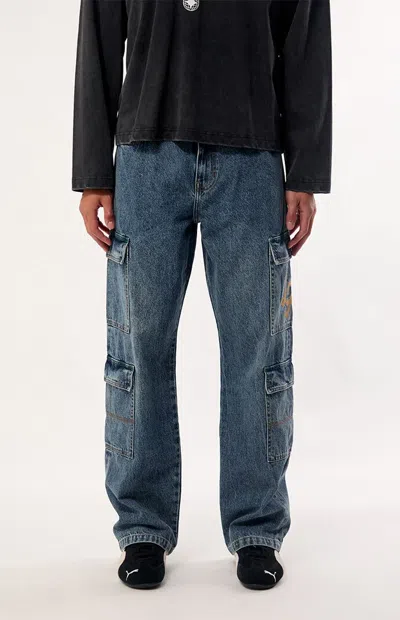 Pacsun Men's Dylan Baggy Jeans La Embroidered Cargo Medium Wash In Medium Indigo In Multi