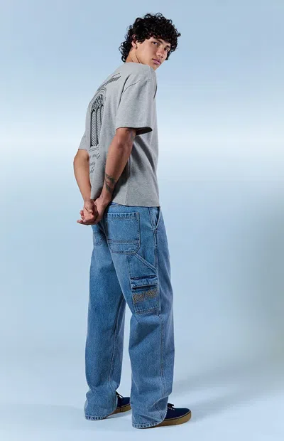 Pacsun Men's Dylan Baggy Jeans Ny Embroidered Carpenter Medium Blue In Medium Indigo