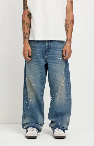 Pacsun Men's Dylan Baggy Jeans Paint Splatter Mud Wash In Medium Indigo In Blue
