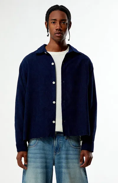 Pacsun Men's Enzo Navy Corduroy Long Sleeve Shirt In Blue