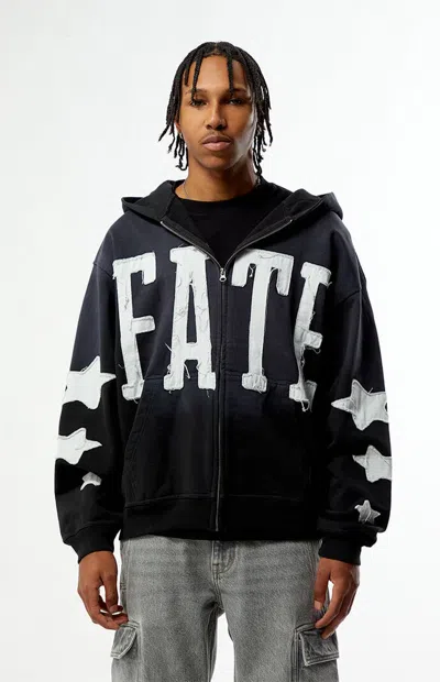Pacsun Men's Fate Raw Applique Full Zip Hoodie In Washed Black In Blue