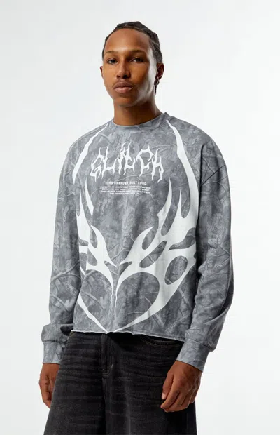 Pacsun Men's Glitch Camo Cropped Long Sleeve T-shirt In Washed Black In Gray