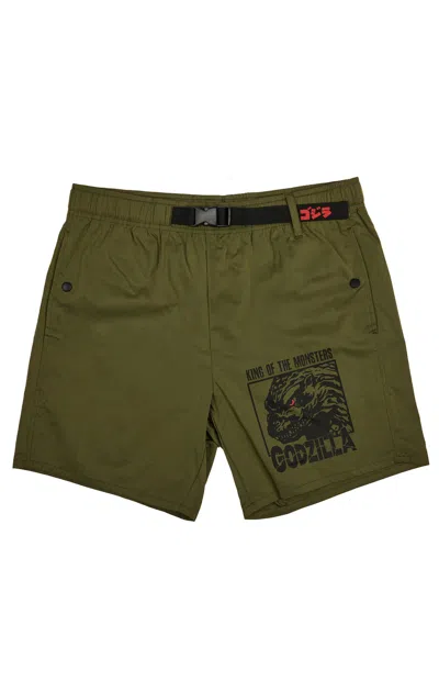 Pacsun Men's Godzilla Monster & Kanji Green Shorts