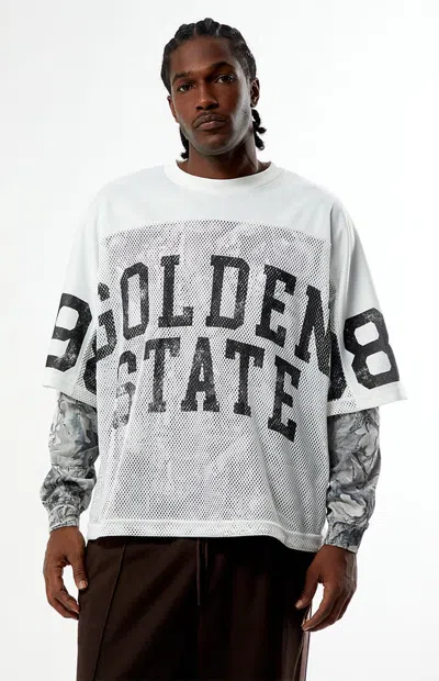 Pacsun Men's Golden State Mesh Jersey 2fer Long Sleeve T-shirt In Cream In White
