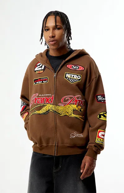 Pacsun Men's Grand Prix Full Zip Hoodie In Brown