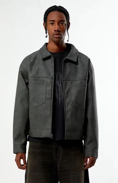 Pacsun Men's Gray Faux Leather Billie Gas Jacket
