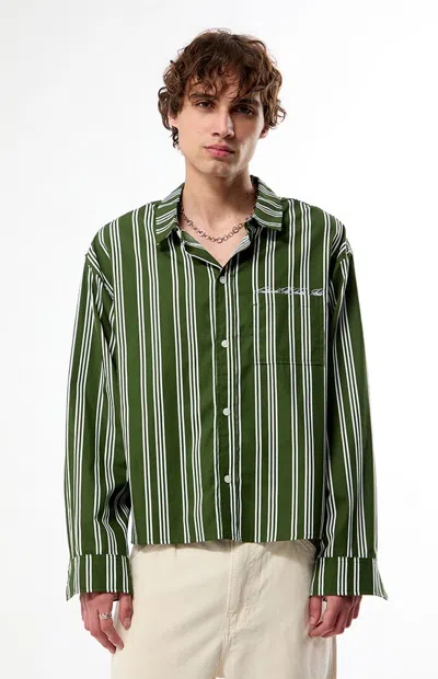 Pacsun Men's Green Striped Hutton Long Sleeve Shirt In Multi