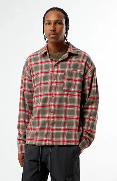 Pacsun Men's Grey & Red Plaid Long Sleeve Flannel Shirt In Grey/red In Multi