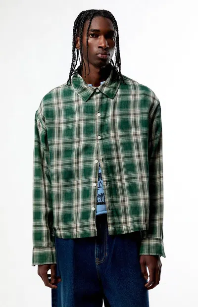 Pacsun Men's Halo Plaid Long Sleeve Shirt In Green
