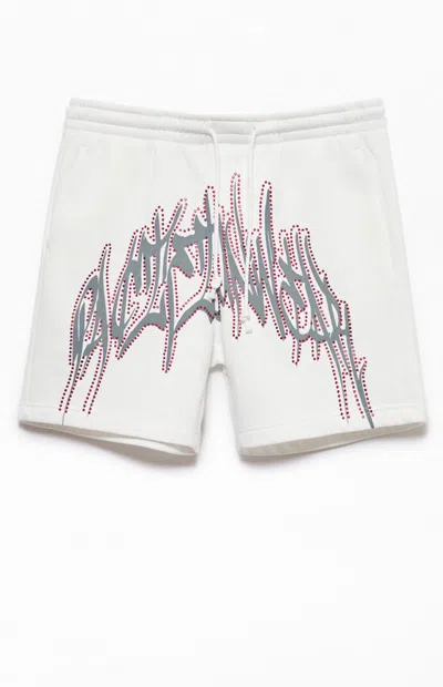 Pacsun Men's Handstyles Rhinestone Fleece Sweat Shorts In White