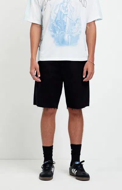Pacsun Men's Harrison Cutoff Baggy Jean Shorts Stretch Black In Jet Black