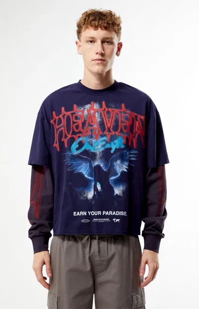 Pacsun Men's Heaven On Earth 2fer Long Sleeve Cropped T-shirt In Navy In Blue