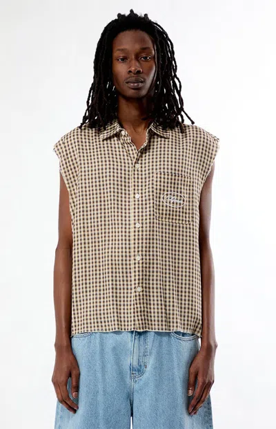 Pacsun Men's Joe Tan Flannel Cutoff Shirt In Brown