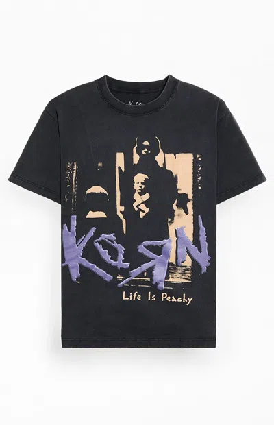Pacsun Men's Korn Life Is Peachy T-shirt In Washed Black
