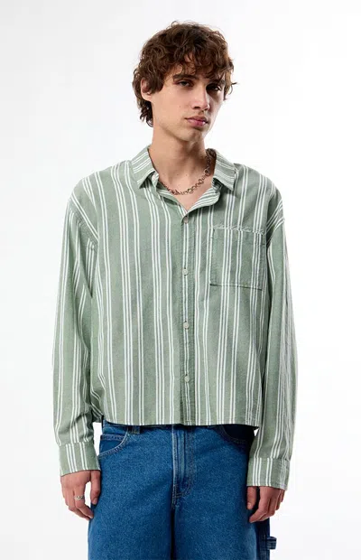 Pacsun Men's Light Green Striped Hutton Long Sleeve Shirt In Black