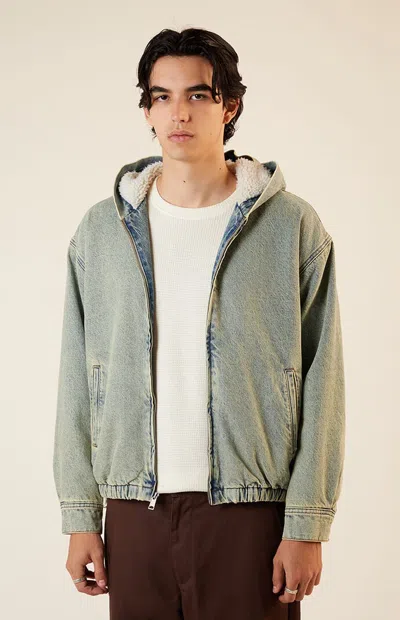 Pacsun Men's Light Indigo Hooded Denim Jacket In Light Wash Denim In Gray