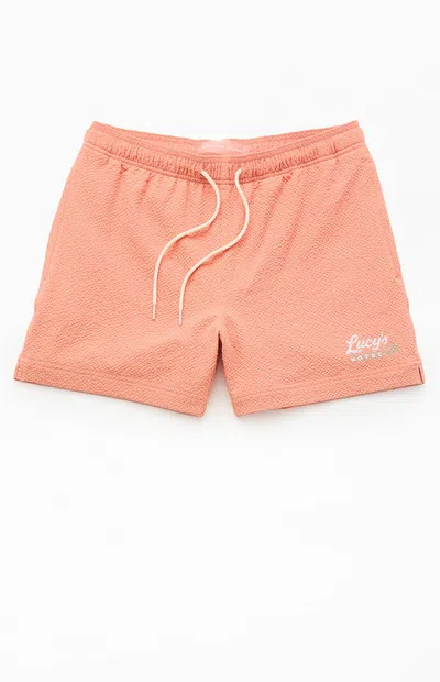Pacsun Men's Lucy's Seersucker 4.5" Swim Trunks In Peach In Multi