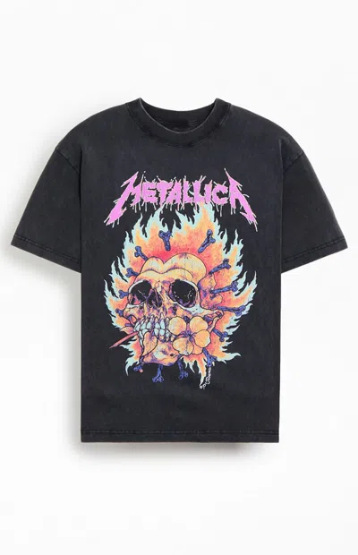 Pacsun Men's Metallica Burning Heart T-shirt In Washed Black