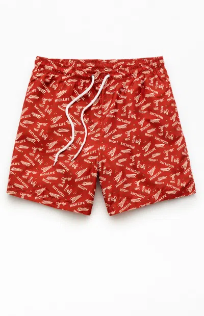Pacsun Men's Miller Life Logo 6" Swim Trunks In Rust In Brown