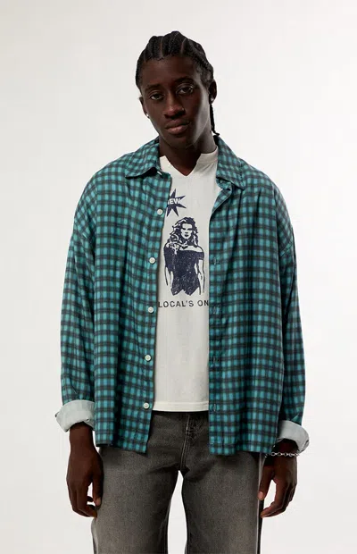 Pacsun Men's Mills Plaid Long Sleeve Shirt In Blue