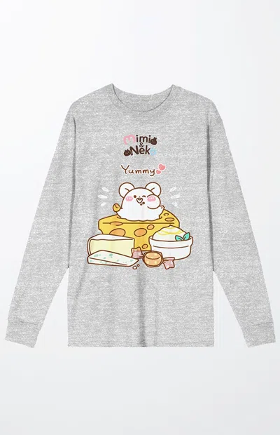 Pacsun Men's Mimi & Neko Nezu Eating Long Sleeve T-shirt In Heather Grey In Gray
