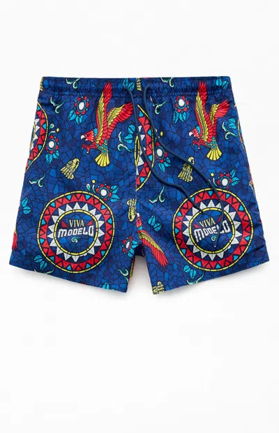 Pacsun Men's Modelo Eagle Navy Swim Trunks In Multi