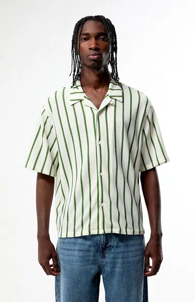 Pacsun Men's Naz Striped Textured Camp Shirt In White/green In Multi