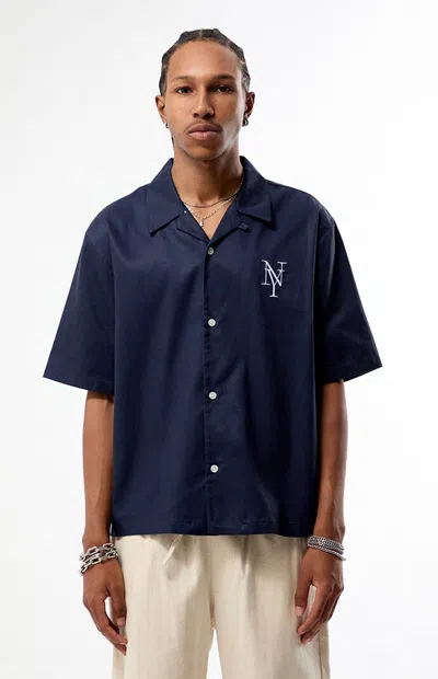 Pacsun Men's New York Embroidered Camp Shirt In Blue