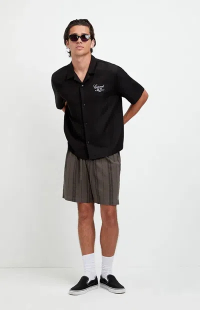 Pacsun Men's Olive Striped Russel Linen Volley Shorts In Green In Black