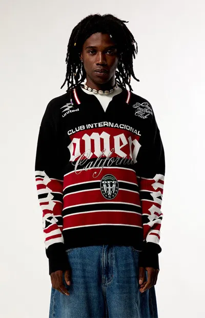 Pacsun Men's Omen Long Sleeve Polo Shirt In Black/red