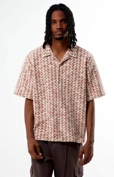 Pacsun Men's Orange Textured Oversized Resort Camp Shirt