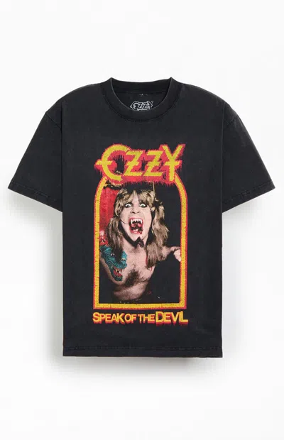 Pacsun Men's Ozzy Osbourne Vampire Teeth Vintage Wash T-shirt In Washed Black