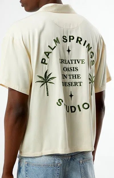 Pacsun Men's Palm Springs Embroidered Woven Camp Shirt In Cream In Neutral