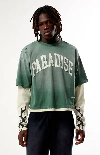 Pacsun Men's Paradise 2fer Long Sleeve Layered T-shirt In Green In Black