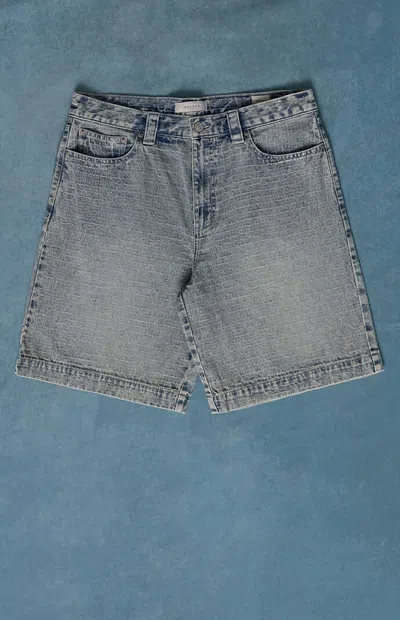 Pacsun Men's Parker Baggy Denim Shorts Jacquard Checkered Light Blue In Light Indigo In Gray