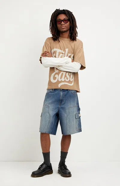 Pacsun Men's Parker Baggy Jean Shorts Cargo Carpenter Medium Blue In Light Indigo In Multi