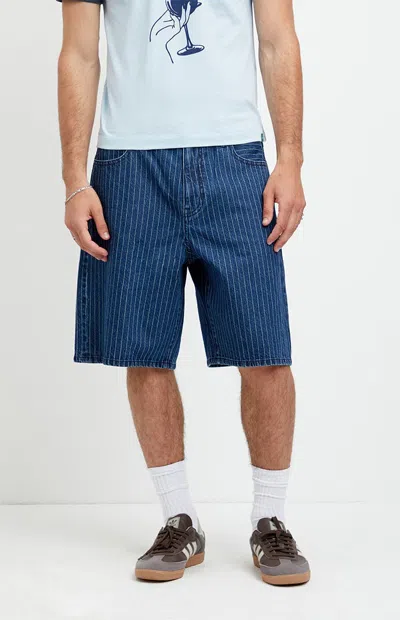 Pacsun Men's Parker Baggy Jean Shorts Striped Dark Blue In Dark Indigo